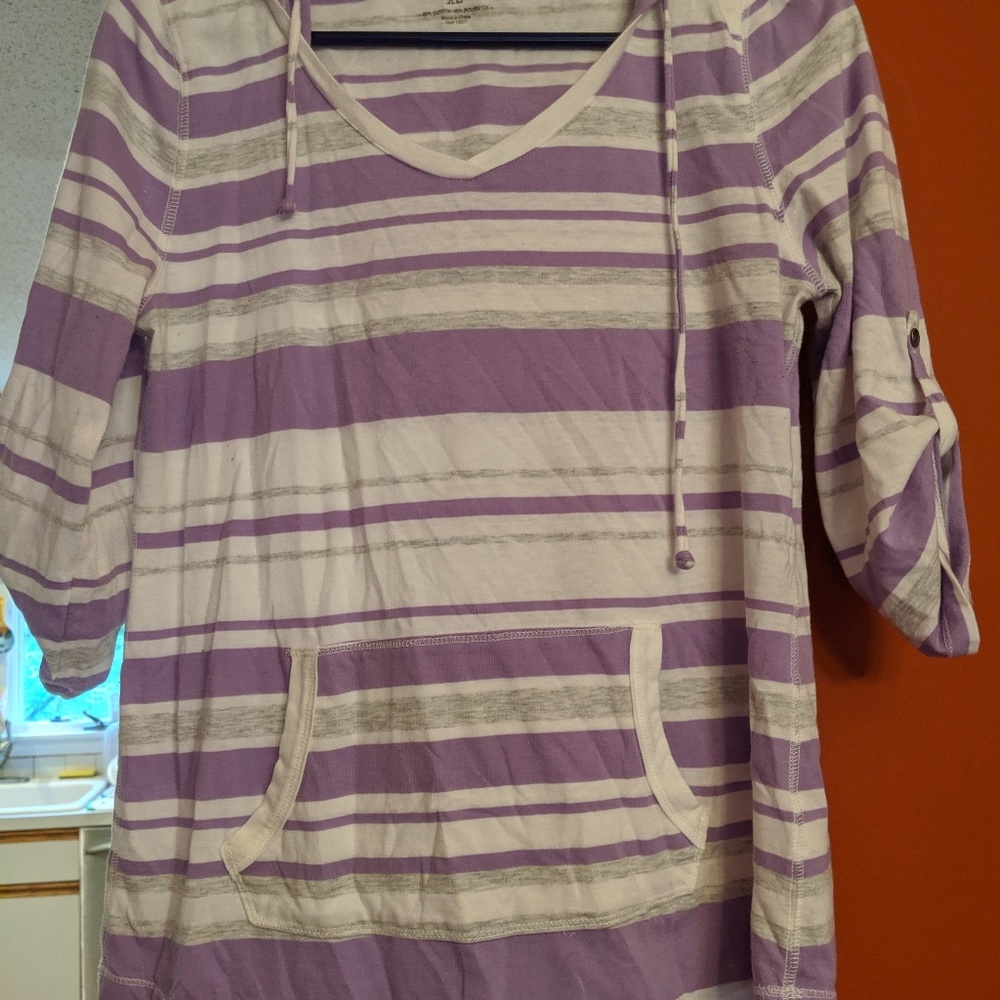 Sonoma striped hooded pullover with roll up sleeve